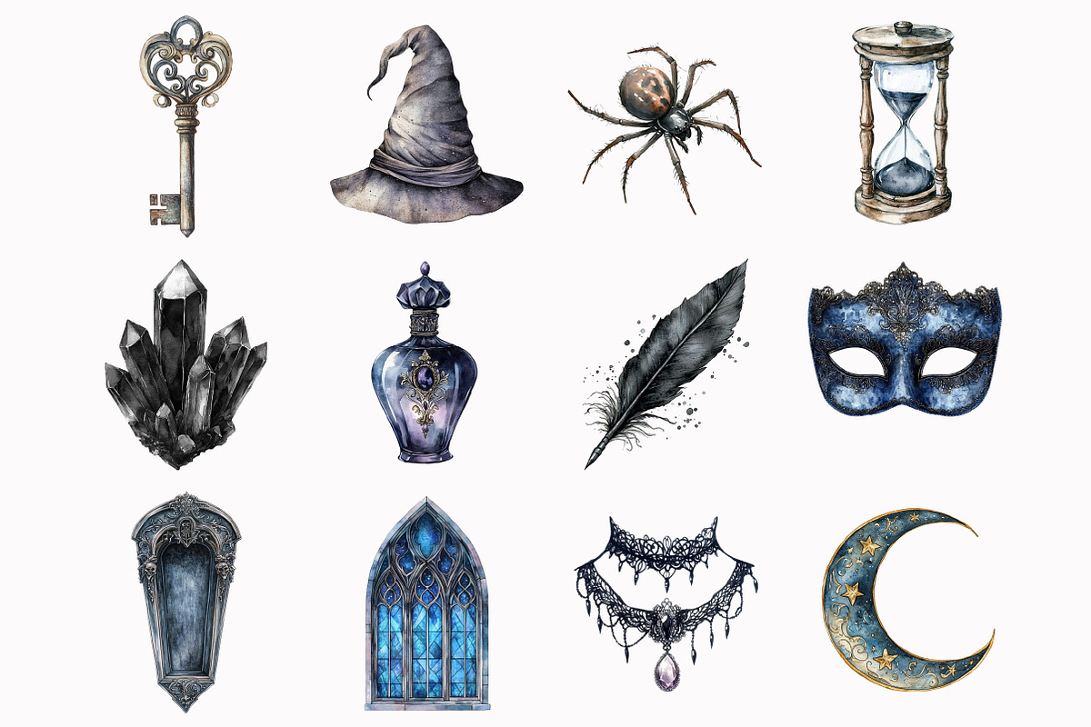 Watercolor Gothic Clipart, an Illustration by Design Market (Photo 3 of 4)