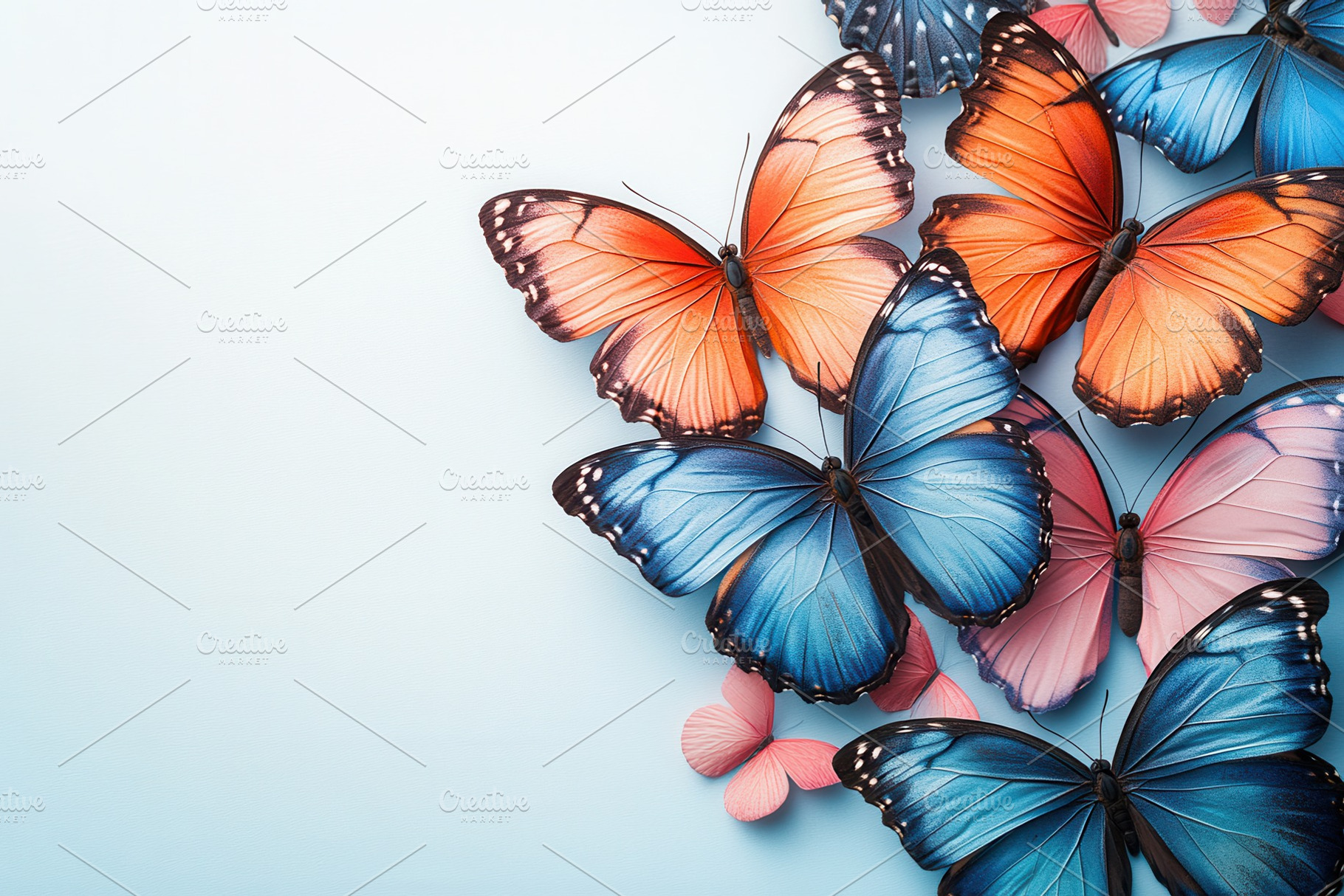 Colorful butterflies arranged beauti, a Photo by Tanuart