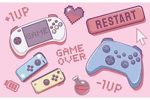 Cute kawaii video gamer girl retro, a Technology Illustration by art PVP - market