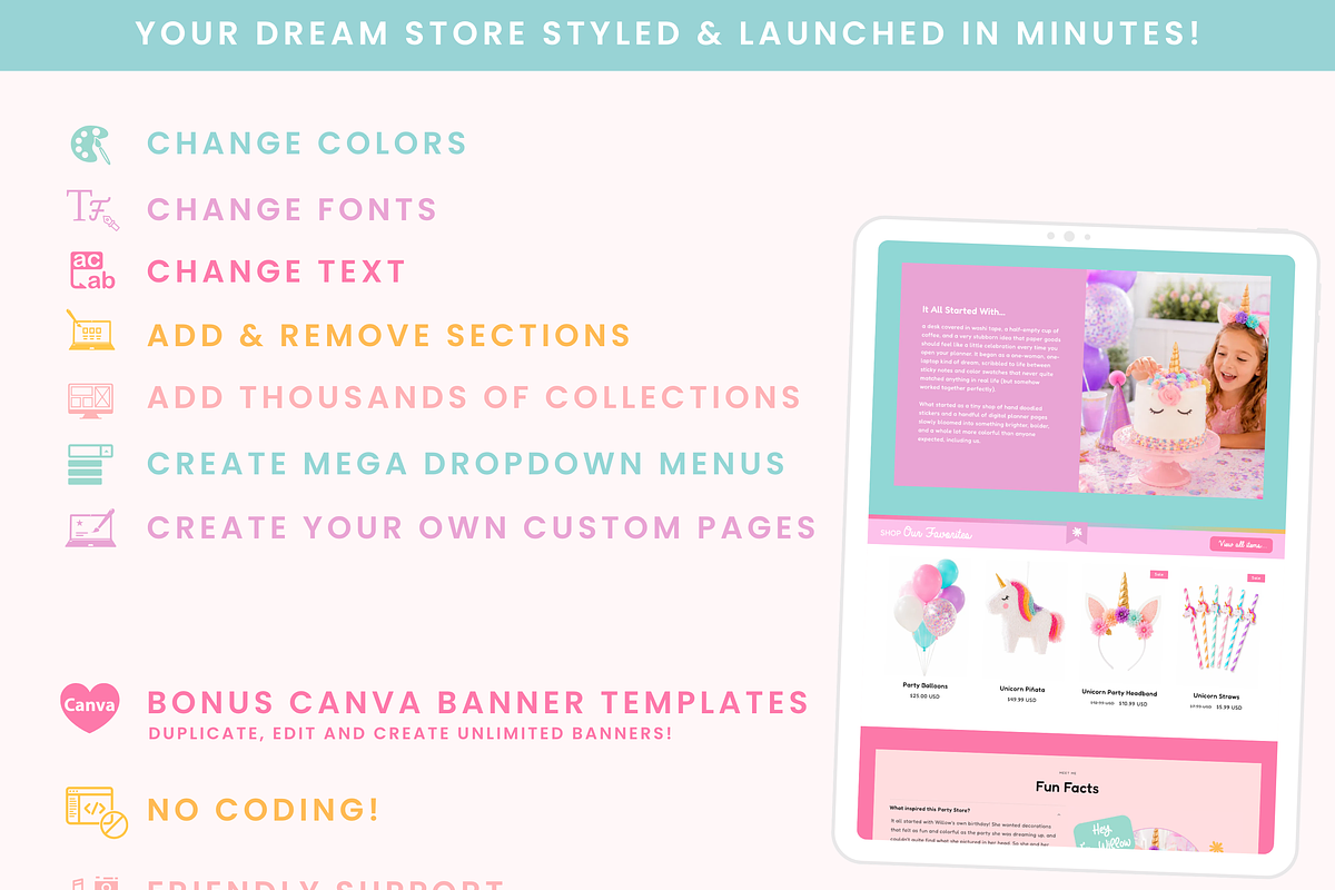 Colorful Rainbow Party Shopify Theme, a Shopify Template by Macarons and Mimosas (Photo 8 of 9)