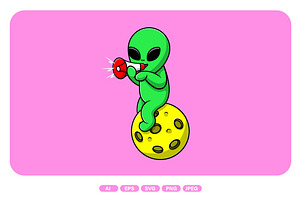 Cute Alien With Megaphone On Moon