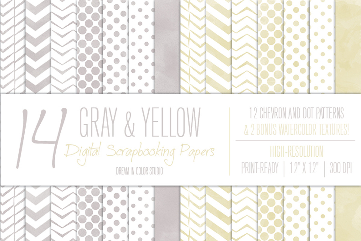 Gray & Yellow Chevron Dot Patterns