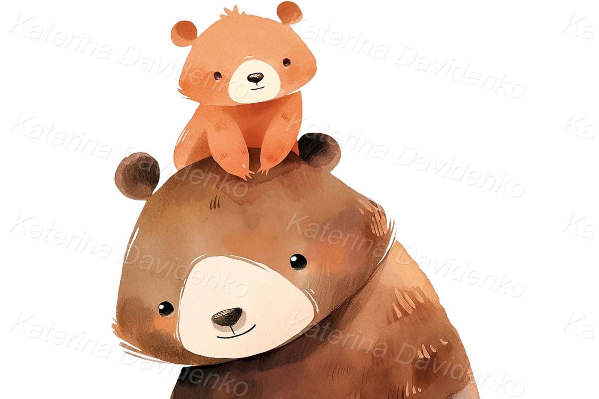 Watercolor cartoon bear families PNG, an Animal Illustration by Bubert Art