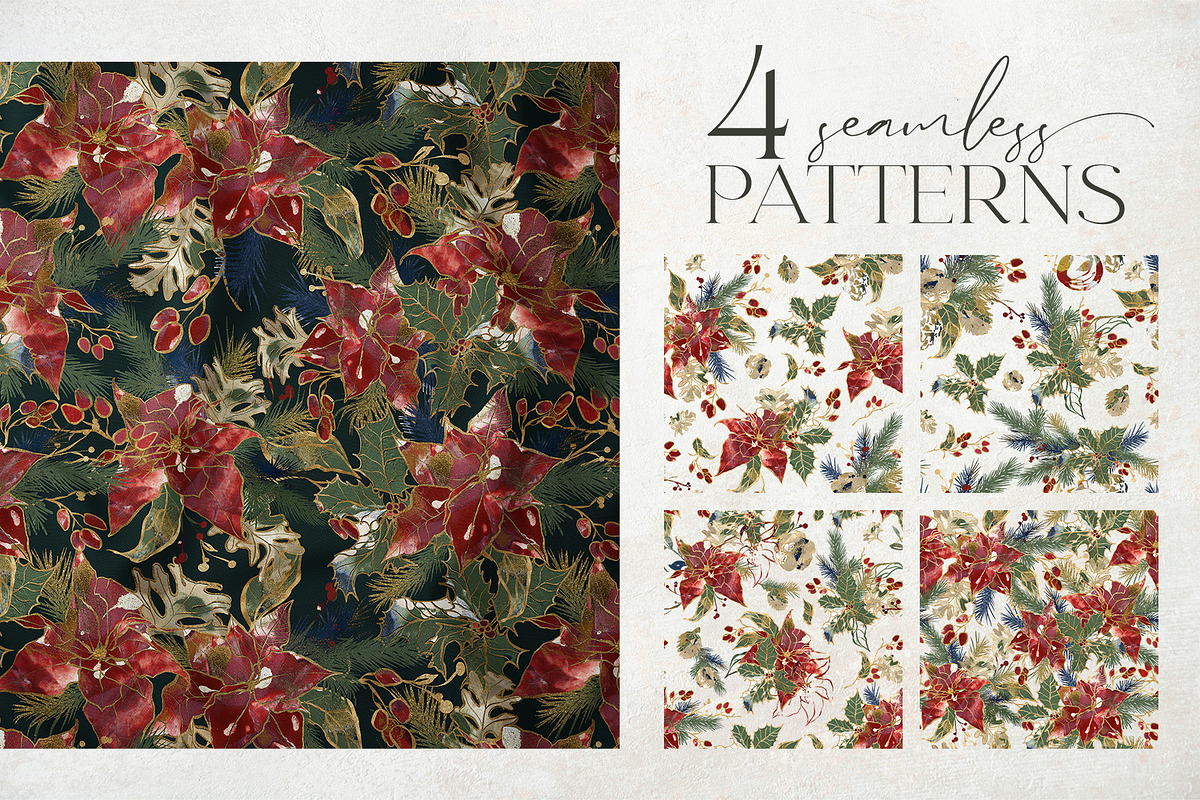 Christmas day flowers backgrounds, a Seasonal Illustration by Yuliya Derbisheva (Photo 15 of 20)