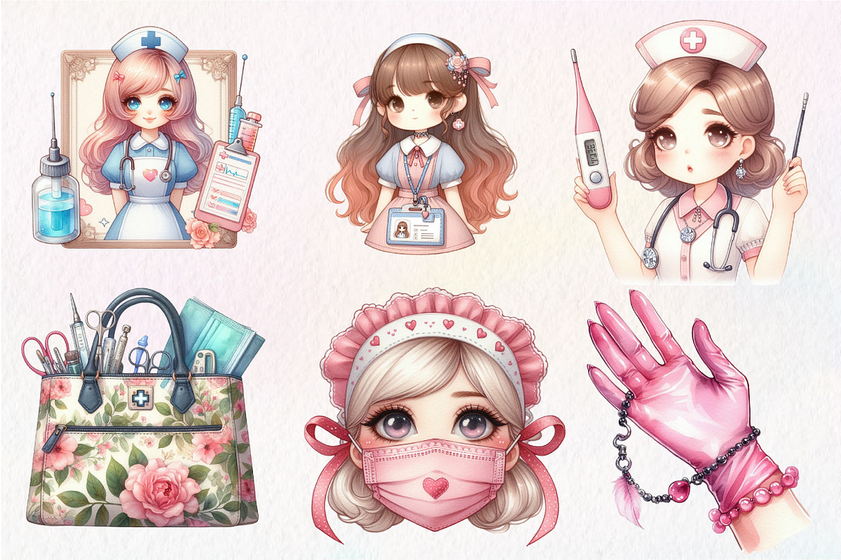 Watercolor Coquette Nurse Clipart, an Illustration by CreationArt (Photo 3 of 5)