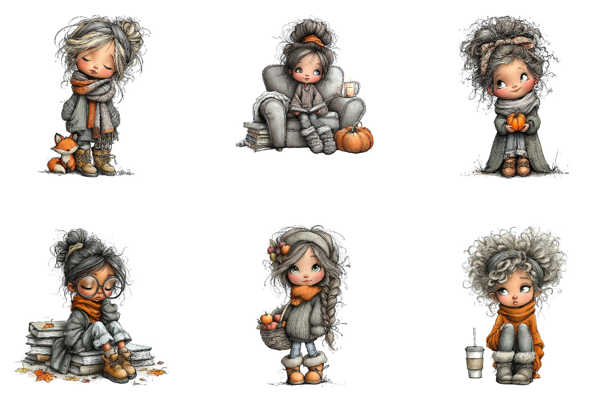 Cozy Autumn Watercolor Girls, a Seasonal Illustration by CreationArt (Photo 6 of 6)