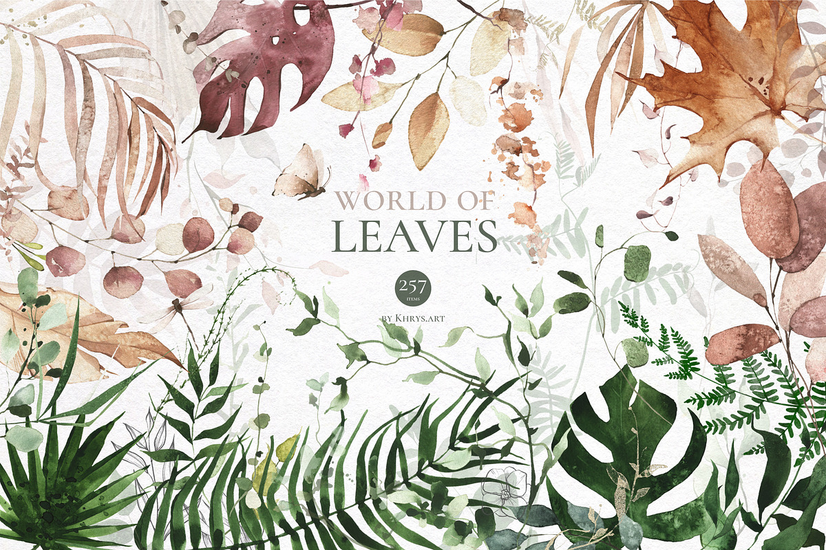 World Of Leaves. Greenery Watercolor, an Object Graphic by Khrys.art (Photo 1 of 15)
