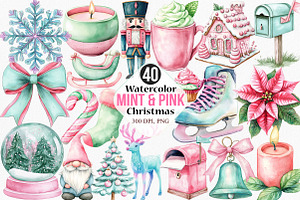 Watercolor Mint & Pink Christmas, an Illustration by Canvas Craft