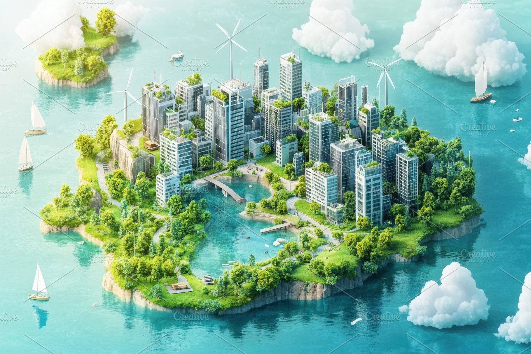 Eco City Island Sustainable Urban De, a Photo by Pixeness Studio