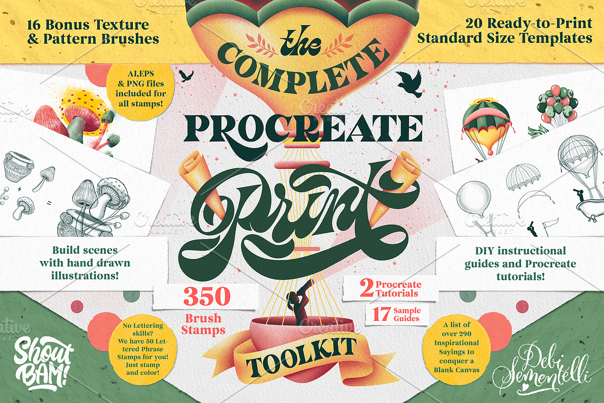 Procreate Print Toolkit 1 w/Vectors, a Brush Add-On by Debi Sementelli (Photo 1 of 15)