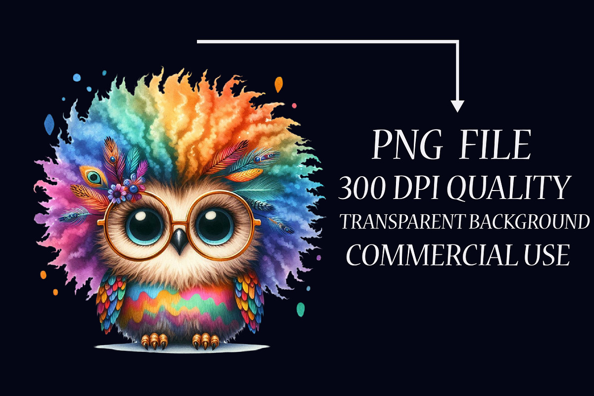 Rainbow Owl Clipart Sublimation, an Illustration by Libby Wishes (Photo 4 of 4)