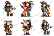 Girl Christmas deer Clipart, an Illustration by DreamArtGraphic (Thumbnail 2 of 5)