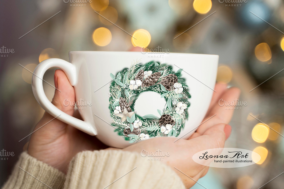Merry Christmas Wreaths Clipart Set, a Seasonal Illustration by Leonaa art (Photo 4 of 21)