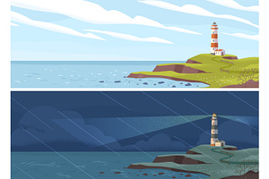 Coastline landscape with lighthouse, a Seasonal Illustration by Good Studio