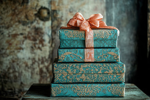A stack of elegant turquoise gift, a Photo by Pavel_design