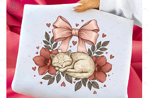 Valentines Day Cat and Coquette Bow, an Illustration by Libby Wishes