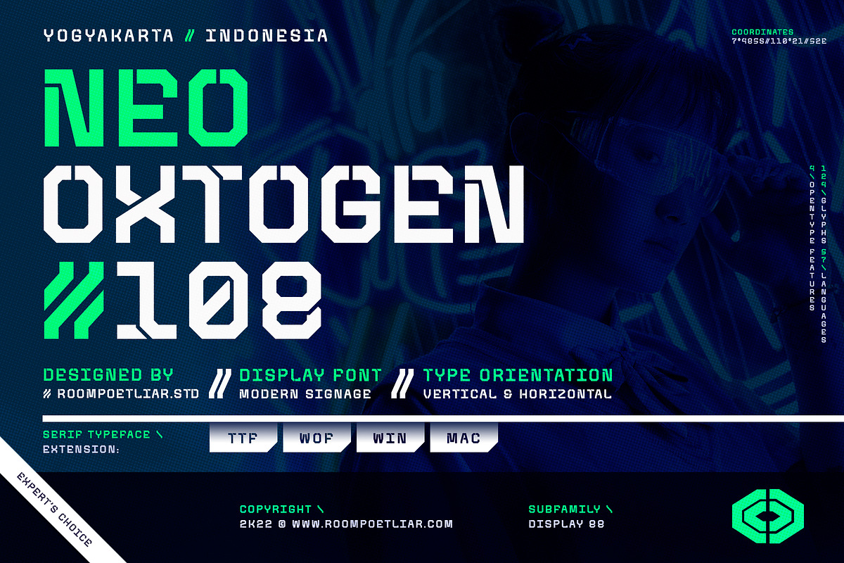 Neo-Oxtogen 108 Display Font, a Font by RMPL.std (Photo 1 of 4)