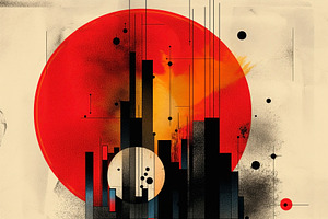 Abstract art featuring bold geometric shapes and a striking red, a Decorative Illustration by ImageMir