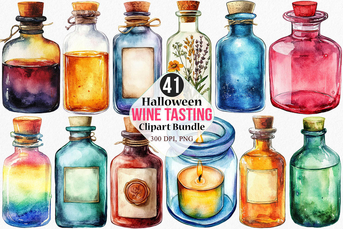 Halloween Wine Tasting Clipart, an Illustration by Canvas Craft (Photo 1 of 9)