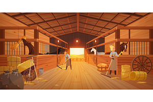 Workers couple in a horse stable, an Illustration by Lemberg Vector