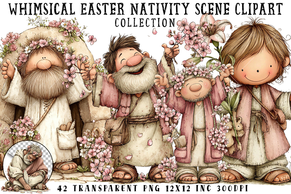 Whimsical Easter Nativity Scene Clip, an Illustration by OK Design (Photo 1 of 6)
