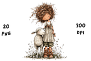 Whimsical Floral Girl & Lamb, an Animal Illustration by GiraffeCreative (Thumbnail 5 of 20)