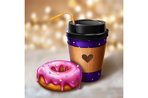 Coffee Cup With Yummy Donut