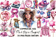 Watercolor Pink Disco Cowgirl PNG, an Illustration by Craft Nest (Thumbnail 1 of 6)