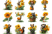 Cute Sunflower Whimsical Clipart, a Seasonal Illustration by Designking (Thumbnail 2 of 5)