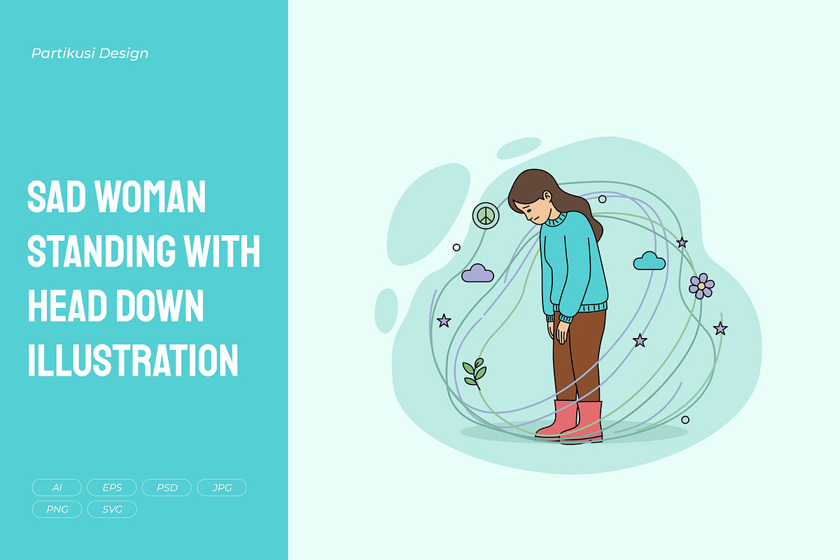 Sad Woman Standing with Head Down, a Person Illustration by Partikusi Design (Photo 1 of 3)