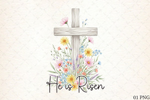 He is Risen Easter Floral Cross PNG, an Illustration by Libby Wishes