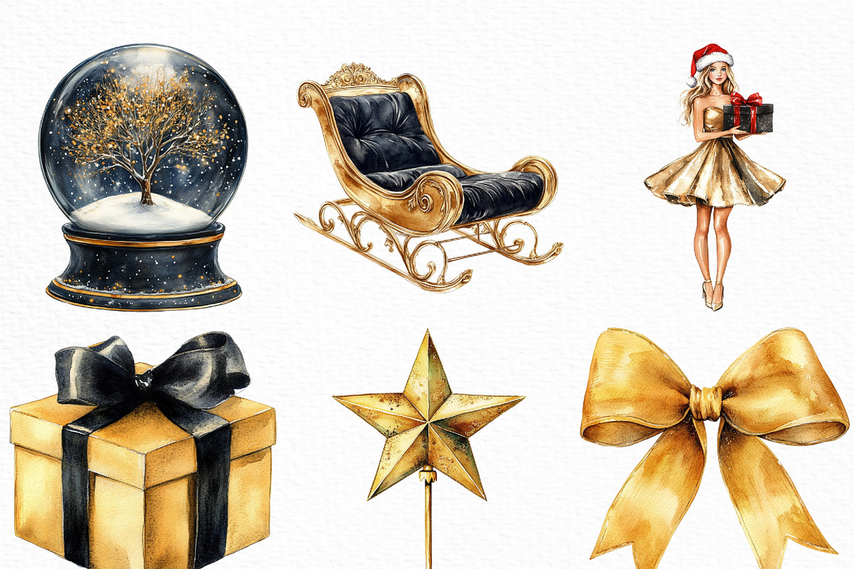 Christmas Black & Gold Clipart, an Illustration by Craft Nest (Photo 4 of 6)