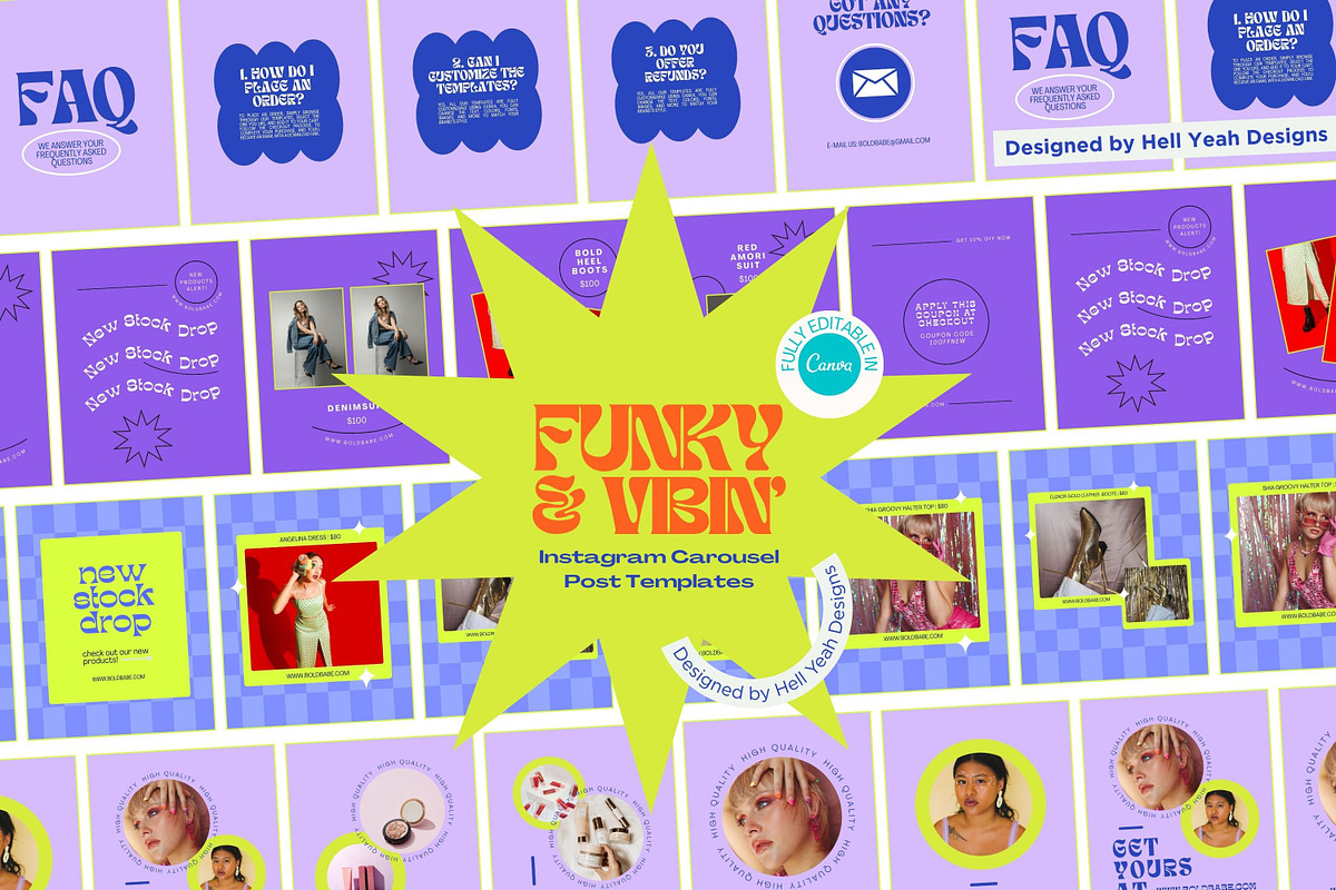 Funky Instagram Carousel Templates, a Social Media Template by Hell Yeah Designs (Photo 1 of 10)