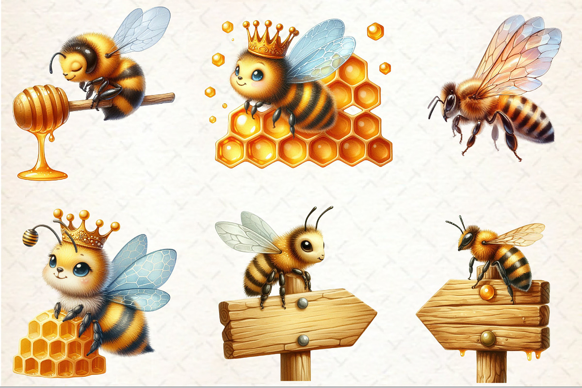 Watercolor Busy Honey Bee Clipart, an Illustration by Rose Art (Photo 3 of 7)