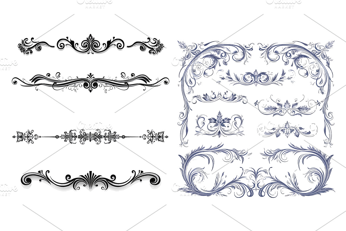 Set of border elements vector, an Illustration by ZinetroN