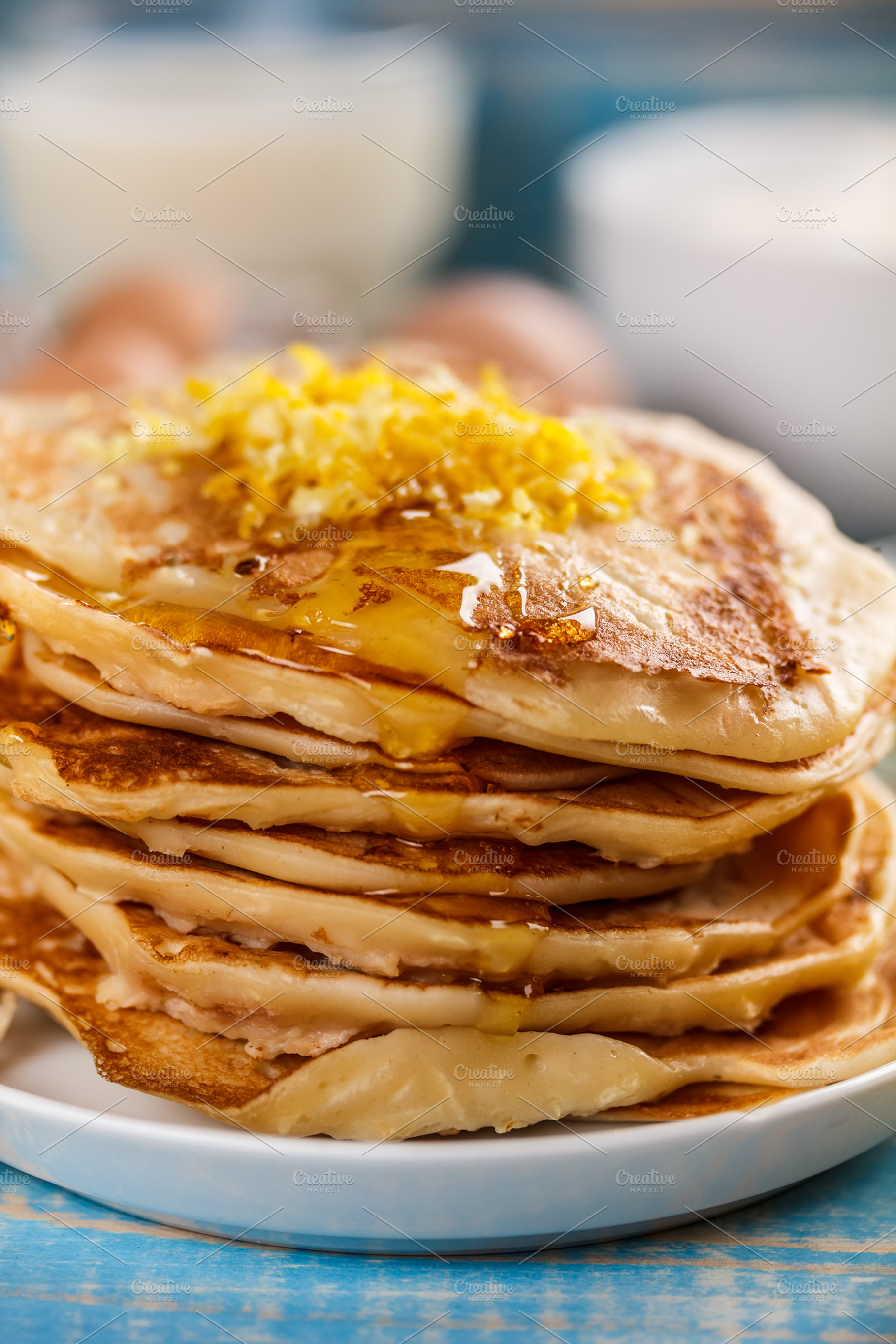 Pancakes Containing Breakfast Food And Honey