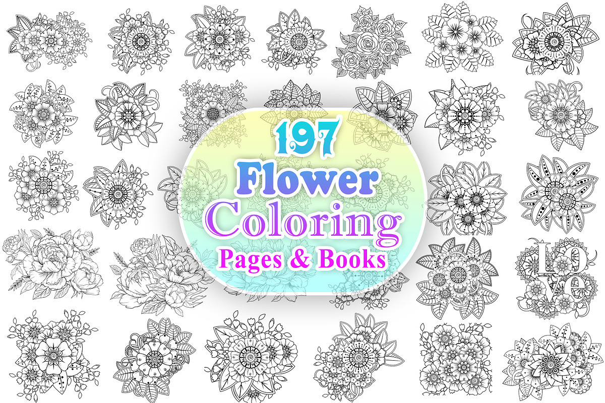 Flower Coloring Pages & Books Bundle, an Object Graphic by Digital Studio (Photo 1 of 4)