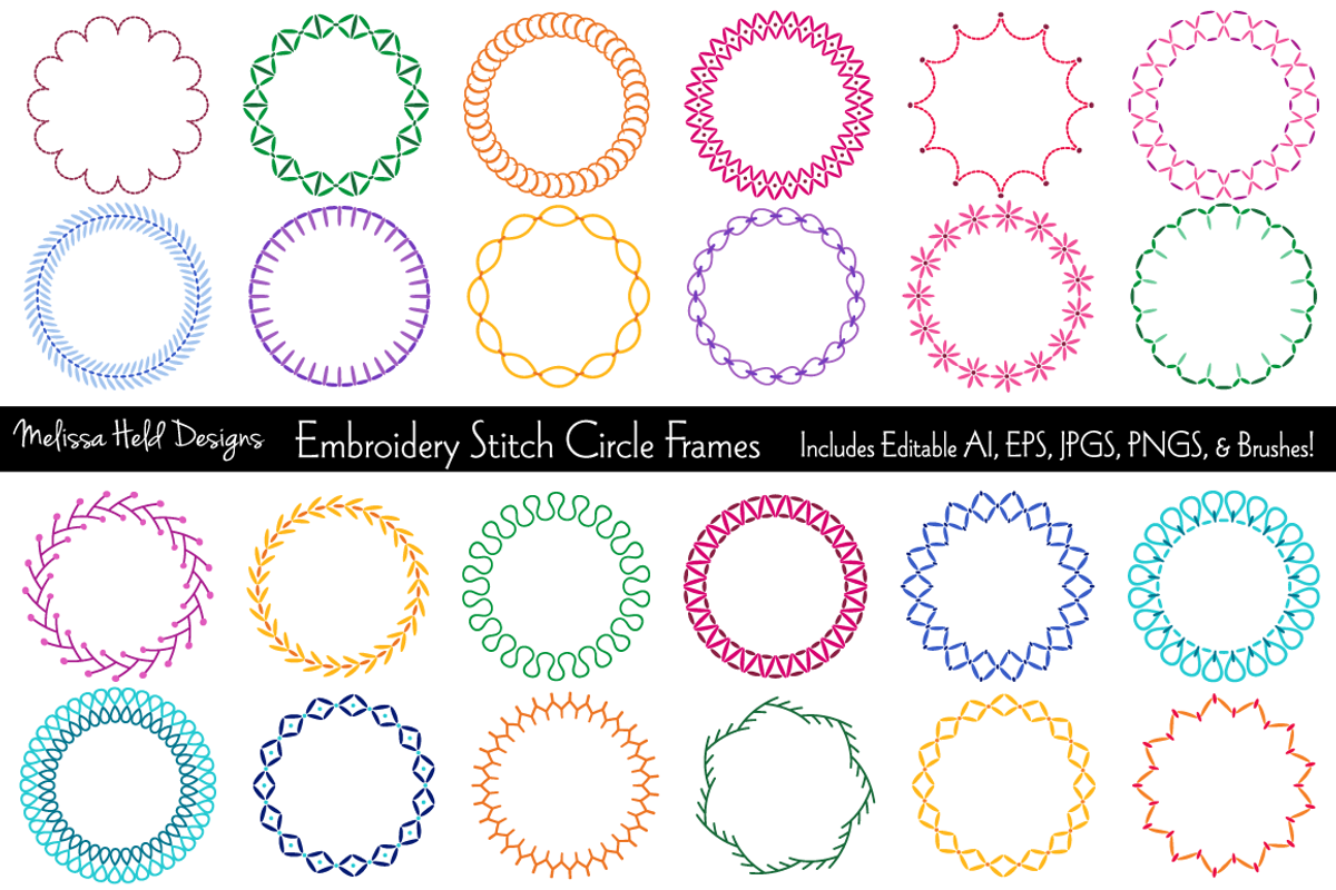 Embroidery Stitch Circle Frames, a Pattern Graphic by Melissa Held Designs (Photo 1 of 4)