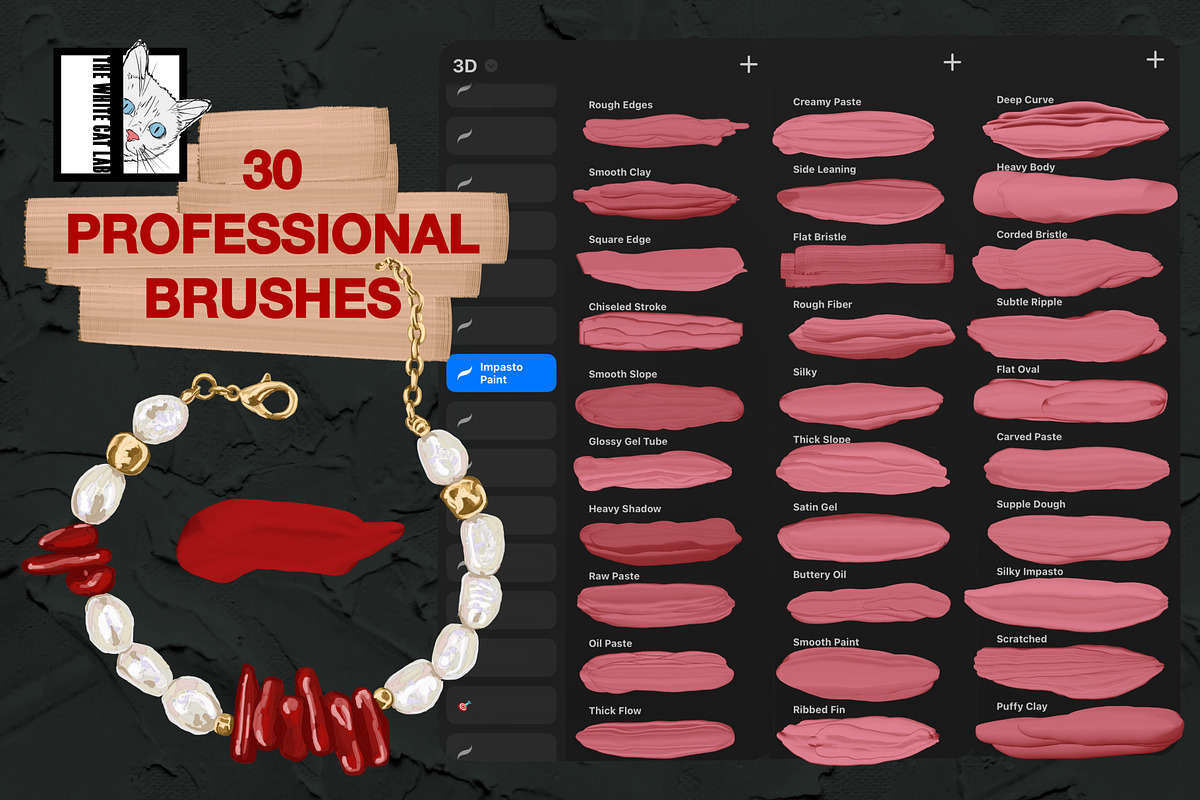 Thick Paint brushes for Procreate, a Brush Add-On by TheWhiteCatLab (Photo 7 of 10)