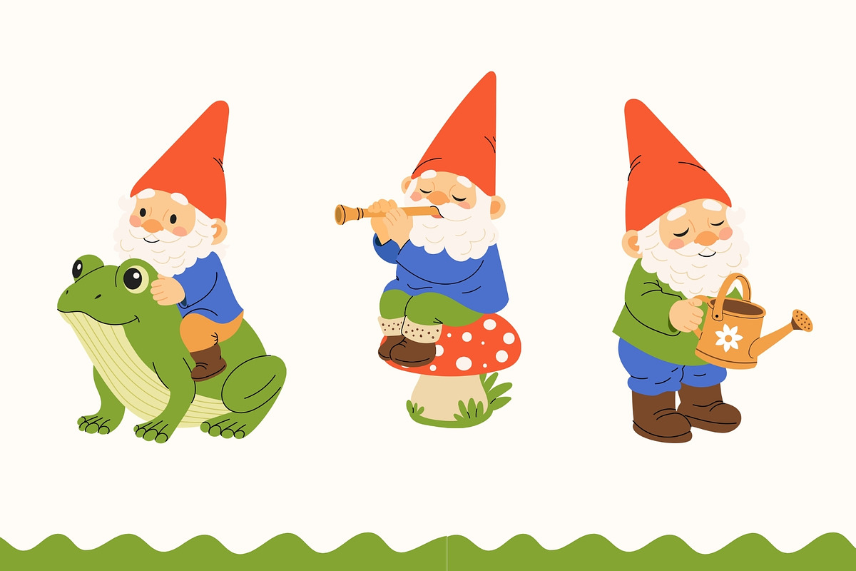 Cute Garden Gnome Collection, an Object Illustration by AnbyArt (Photo 2 of 6)