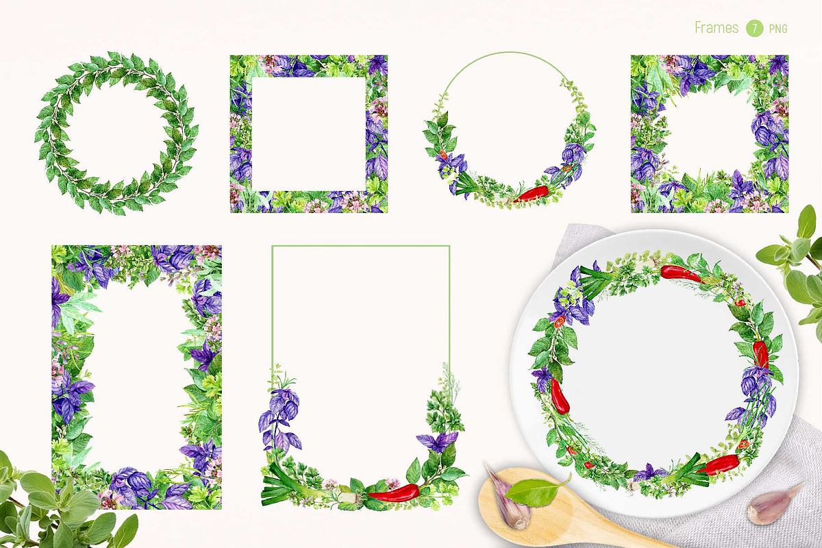 Culinary Herbs. Watercolor Set, a Food Illustration by Tata Pilip (Photo 6 of 14)