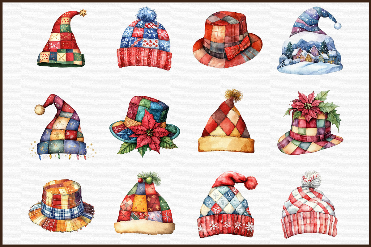 Christmas Patchwork Hat Clipart, an Illustration by Sublimation Artist (Photo 3 of 6)