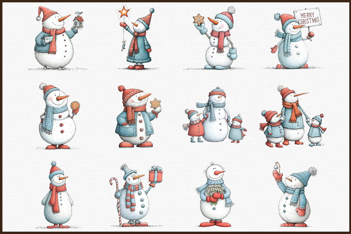 Christmas Whimsical Snowman Clipart, an Illustration by Sublimation Artist (Photo 3 of 6)