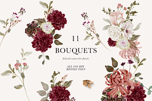 Burgundy & Blush Watercolor Florals