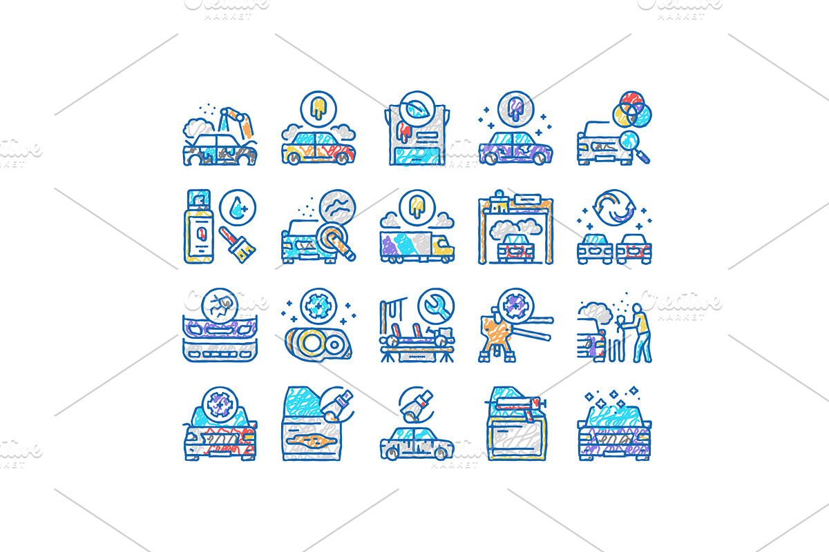Car Painting Service set Icons hand, an Object Illustration by pikepicture