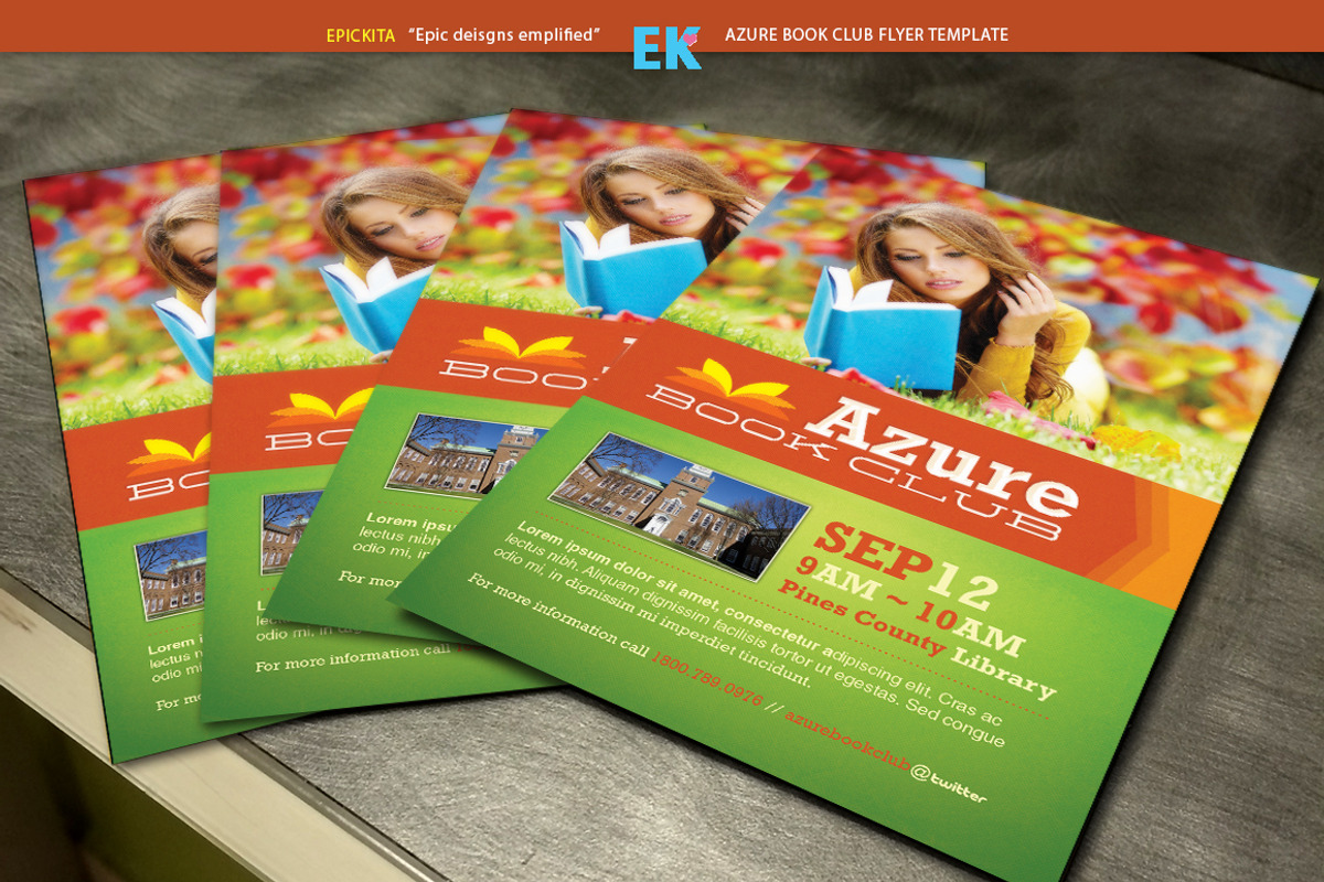Azure Book Club Flyer Template, a Flyer Template by Epickita (Photo 3 of 3)
