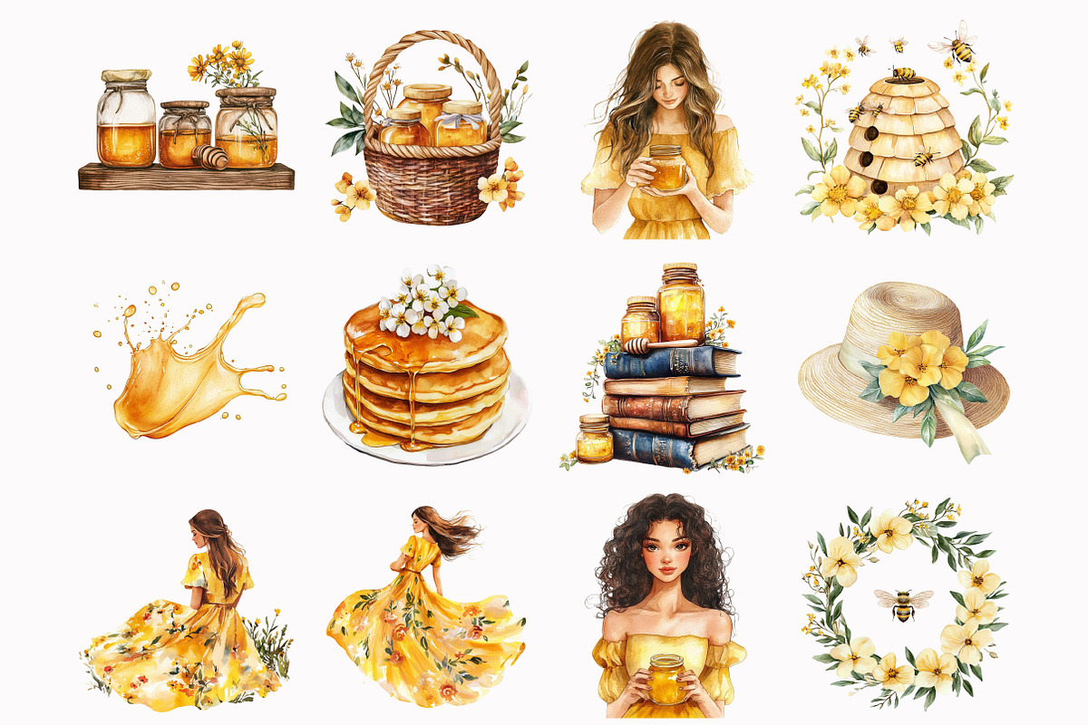 Watercolor Honey Lover Clipart, an Illustration by Design Market (Photo 2 of 4)