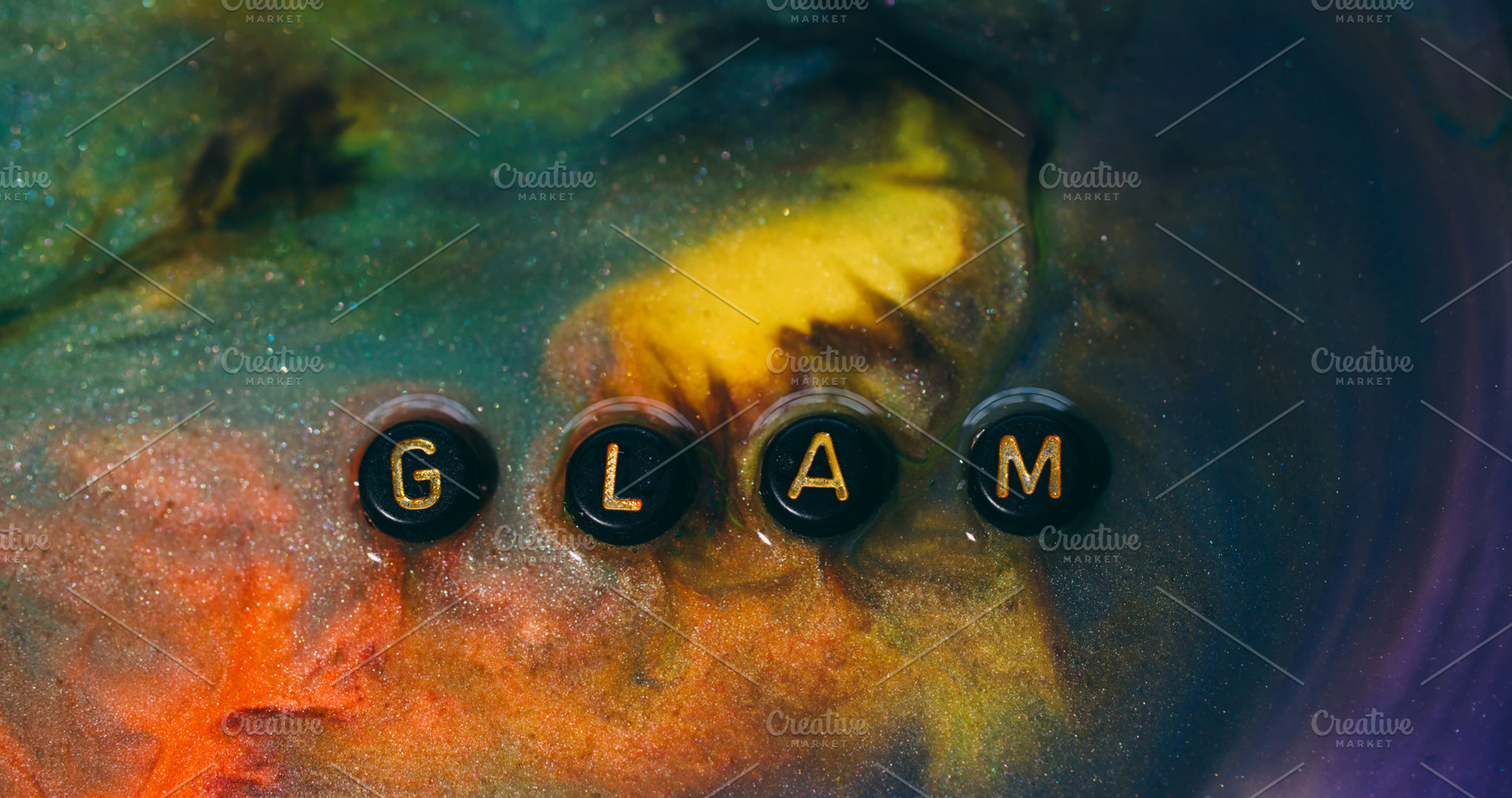 Glam word paint spill glitter letter, a Background Photo by Photo Drive Studio