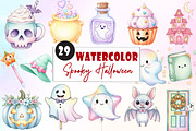 Cute Pastel Spooky Halloween Clipart, an Illustration by Watercolor design (Thumbnail 1 of 6)
