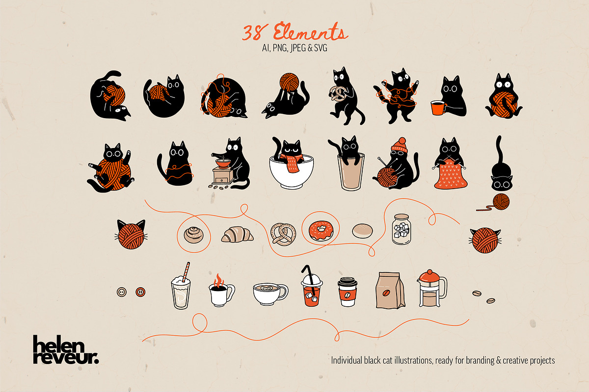 Knitted Cat Cafe Illustrations Set, an Animal Illustration by helenreveur (Photo 2 of 5)